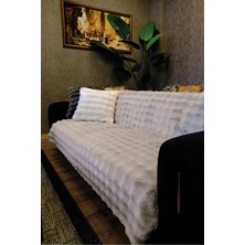 Shopyteks Bubble Tavşan Tüyü Koltuk Örtüsü 170X210 – Peluş Kaymaz Koltuk Şalı – 3’lü Kanepe Örtüsü Krem