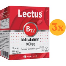 Lectus B12 Metilkobalamin 1000 Mcg Sprey 10 ml - 3 Adet (30 Ml) - Dezenfektan Hediyeli (%72 Alkol)