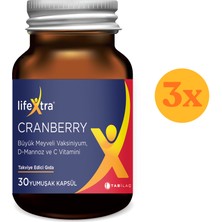 Lifextra Cranberry 30 Kapsül - 3 Adet (90 Kapsül) - Dezenfektan Hediyeli (%72 Alkol)
