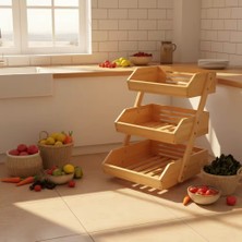 Olivya Bambu 3 Katlı Organizer Tezgah Üstü Sebzelik Meyvelik