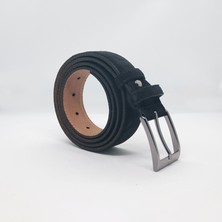 Paşala Leather Hakiki Deri Erkek Klasik Kemer Süet Siyah 3,5 cm Çift Kat Deri Dayanıklı Tokalı Kutulu Teslimat