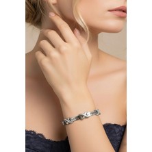 Caş Dekorasyon Gümüş Renk Çarpı Şekil Çelik Kelepçe Bileklik