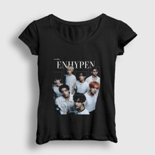 Presmono Kadın Siyah Starring K Pop Enhypen T-Shirt