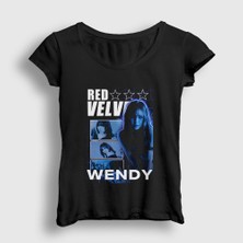 Presmono Kadın Siyah Stars Wendy Red Velvet T-Shirt