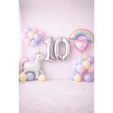 Unicorn Gökkuşağı Pastel Doğum Günü 2 Rakam Balon Seçenekli Mumlu Balon Seti