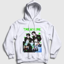 Presmono Unisex Beyaz Poster K Pop Treasure Kapüşonlu Sweatshirt
