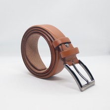 Paşala Leather Hakiki Deri Erkek Klasik Kemer Açık Taba 3,5 cm Çift Kat Deri Dayanıklı Tokalı Kutulu Teslimat