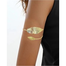 Caş Dekorasyon Altın Renk Yaprak Desenli Kol Aksesuarı Pazu Bileklik