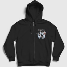 Presmono Unisex Siyah Starring K Pop Enhypen Fermuarlı Kapüşonlu Sweatshirt