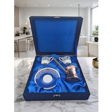 Kadife Kutulu Bakır Cezveli Altın Yaldızlı Ikili Fincan Seti