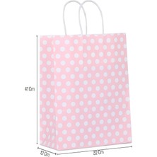 32*41*12 Pembe Puantiyeli Saplı Kağıt Çanta 24 Adet