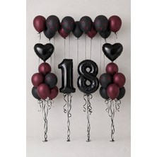Bordo Kurdeleli Cherry Konsept Yaş Seçenekli Doğum Günü Mumlu Balon Seti