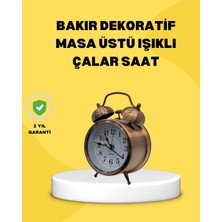 Dukkanıum Dekoratif Bronz Renk Metal Alarmlı Masa Üstü Saat Klasik Tasarım