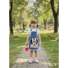 Kız Çocuk Minnie Baskılı Kot Salopet Elbise