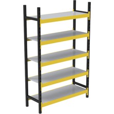 Rafburada 5 Katlı Tekli Midi Rack - Ekonomik Depo,arşiv, Kiler Rafı  SIYAH-TURUNCU-46X90 CM-150 cm