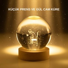 Dukkanıum Küçük Prens Cam Küre USB Işıklı Ahşap Standlı Büyük Boy
