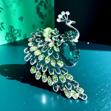 Rachel Silver Zümrüt Zirkon Taşlı Gümüş Renk Tavus Kuşu Broş