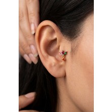 Renkli Zirkon Taşlı Sallantılı Lotus Çelik Tragus Piercing