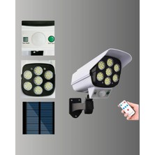 Dukkanıum Güneş Enerjili LED Lamba + Güvenlik Kamerası Görünümlü– 5-8 M Hareket Algılamalı, Beyaz Işık