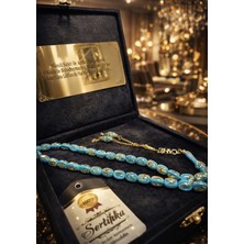 Altınsoy Tesbih Premium Kişiye Özel Isimli Firuze Taşlı Altın Parçacıklı Rosary Gold Tesbih Özel Yazılı Kutulu