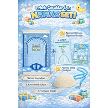 Simply Line Çocuk Takke Seccadesi Tesbih Set Büyük Boy Erkek Çocuk Namaza Ilk Adım Eğlenceli Dekoratif Namazlık