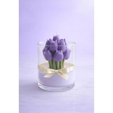 WAXERA Mor Lale Buketi Lavanta Kokulu %100 Doğal Soya Mum – Borosilikat Cam, El Yapımı, Parafin İçermez, 400 ml