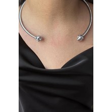 Caş Dekorasyon Gümüş Renk Metal Choker Kolye