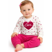 Kız Bebek Kalp Içi Love Yazılı Uzun Kollu Alt Üst Bebek Takımı %100 Pamuklu