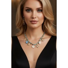 Caş Dekorasyon Altın Renk Charmlı Tasarım Kolye