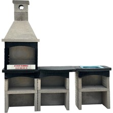 Büzsan Barbekü Beton Barbekü Davlumbazlı Masalı Lavabolu Antrasit Gri 70 Lik Mangallık