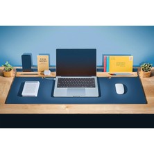 Clue Design Masaüstü Çalışma Matı - Metal Deri Kombinasyonlu  Premium Klavye Mouse Pad - Siyah