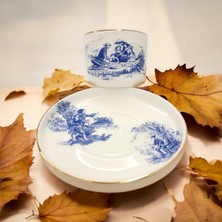 Mimoza Porselen Mavi Barok Desen Porselen Kahve Fincanı 2'li Takım