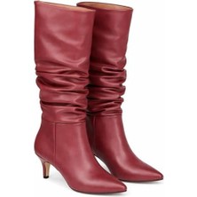 M&B COLLECT Kadın Tamara Bordo Mat Körüklü Sivri Burun Çivi Topuk Çizme