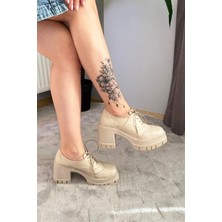 Difolia Kadın Diana Bej Cilt Carık Model 8 cm Topuklu Platformlu Ayakkabı