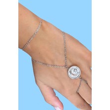 Caş Dekorasyon Gümüş Renk Ay ve Yıldızlı Taşlı Çelik Şahmeran