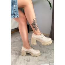 Difolia Kadın Diana Bej Rugan Carık Model 8 cm Topuklu Platformlu Ayakkabı