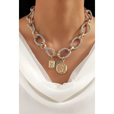 Caş Dekorasyon Altın ve Gümüş Renk Karışık Figürlü Kolye