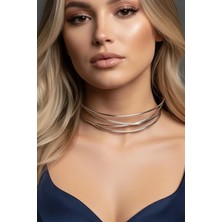Caş Dekorasyon Gümüş Renk Metal Choker Kolye