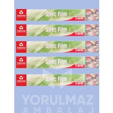 Yorulmaz Ambalaj 🚀 15 Metre Streç Film 5’li Paket – Dayanıklı Gıda Saklama Streçi Seti
