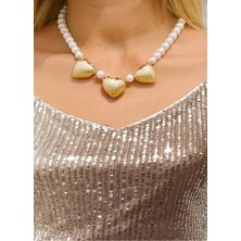 Caş Dekorasyon Altın Renk Kalp Model Incili Kolye