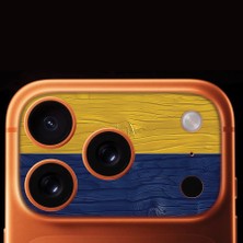 Senada iPhone 17 Pro Tam Kaplayan Kamera Çerçeve Koruyucu Desenli Baskılı - Sarı Lacivert