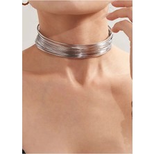 Caş Dekorasyon Gümüş Renk Metal Choker Kolye