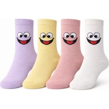 Admera Premium Admera 4'lü Kadın Gülen Yüz Nakışlı Kolej Renkli Pamuklu Emoji Çorap 36-40