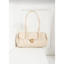 Özüm Çanta Kadın Kilit Detay Kol Omuz Çantası Krem