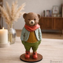 Kırmızı Atkılı Vintage Ayıcık Biblo El Boyaması 15 cm