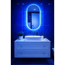 Digital Hayat Oval Elips LED Işıklı Ayna | Beyaz Günışığı Amber Mavi Kırmızı Rgb | Dekoratif Banyo Makyaj Aynası