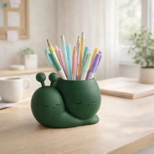 Basart Sevimli Salyangoz Tasarımlı 3D Yazıcı Üretimi Masa Üstü Kalemlik ve Organizer