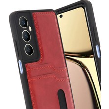 Dukkanıum Newface Realme C65 Sara Kartvizitli Deri Kılıf - Kırmızı