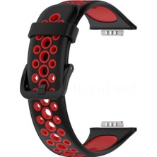 Dukkanıum Newface Huawei Watch Fit 2 Spor Delikli Kordon - Siyah-Kırmızı