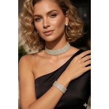 Caş Dekorasyon Altın Renk Taşlı Kolye Küpe ve Bileklik Set